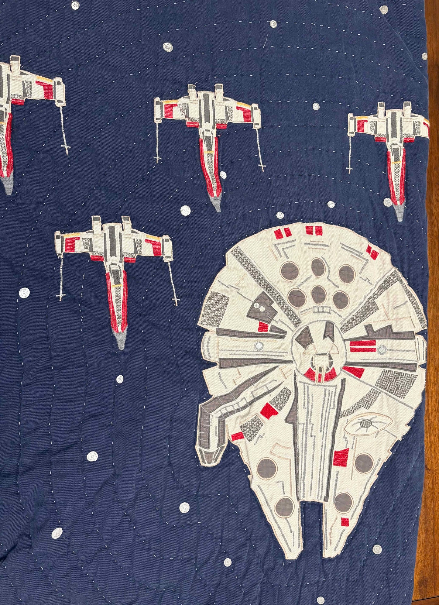 Seller #210 Pottery Barn Kids Size Full Navy Star Wars Millennium Falcon Quilt & Standard Sham Set