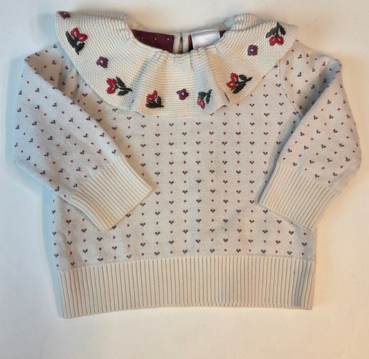 #112 - Hanna Andersson White Floral Sweater, Size 80 (18-24m), GUC
