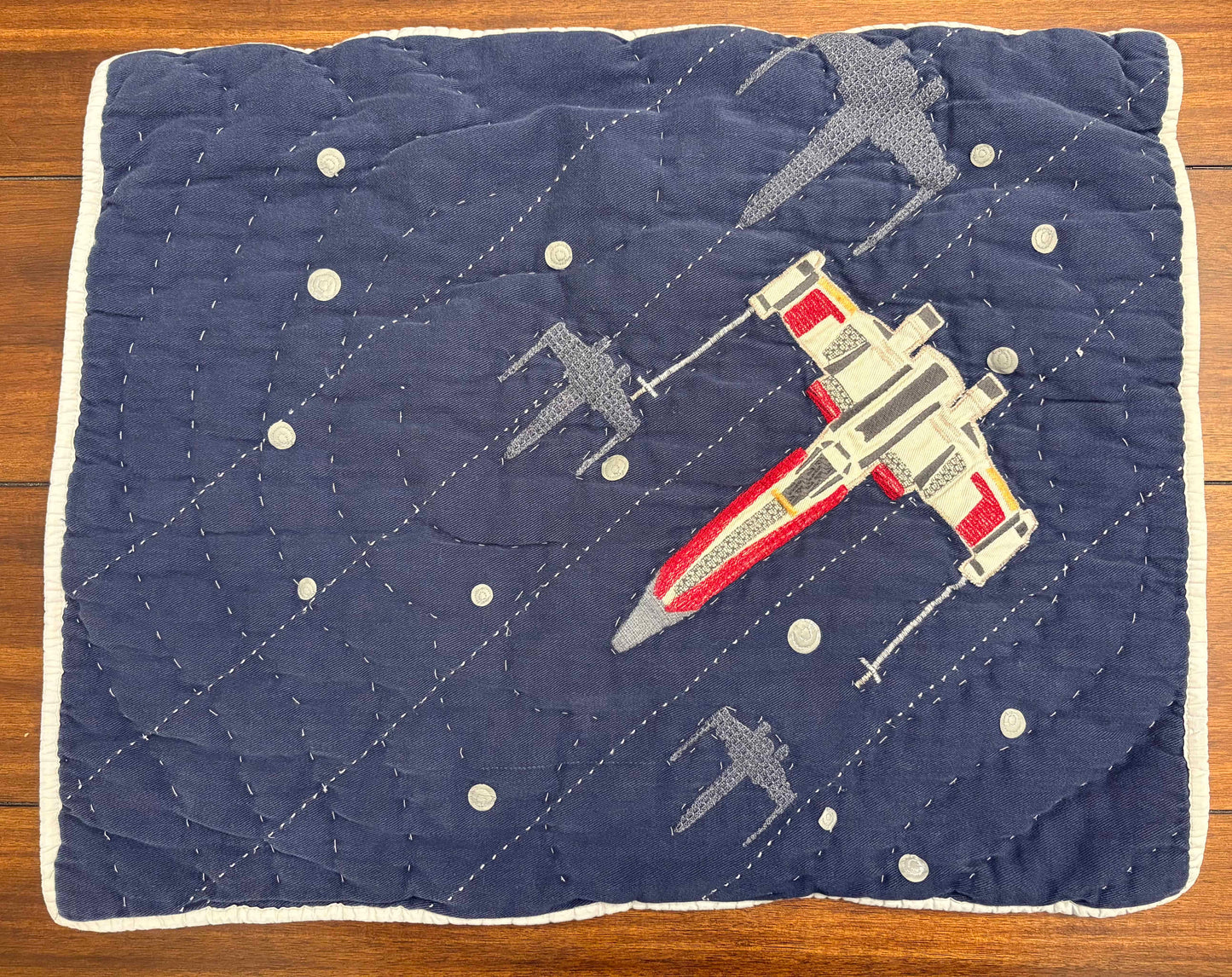 Seller #210 Pottery Barn Kids Size Full Navy Star Wars Millennium Falcon Quilt & Standard Sham Set