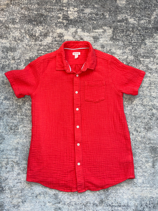 Cat and Jack Boys Tomato Red Cotton Gauze Button-Down Short-Sleeved Shirt size XL (14)- PPU Montgomery