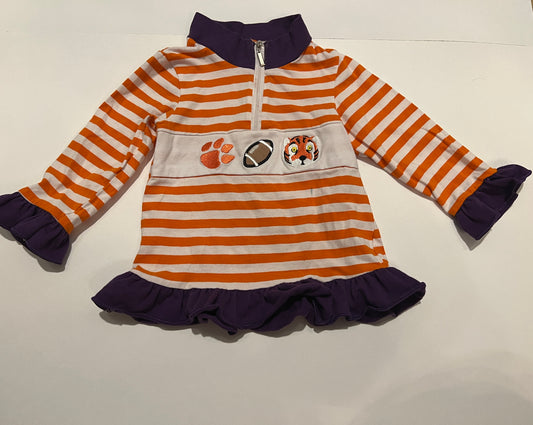 Girls 2T Clemosn Tigers Ruffle Pull Over