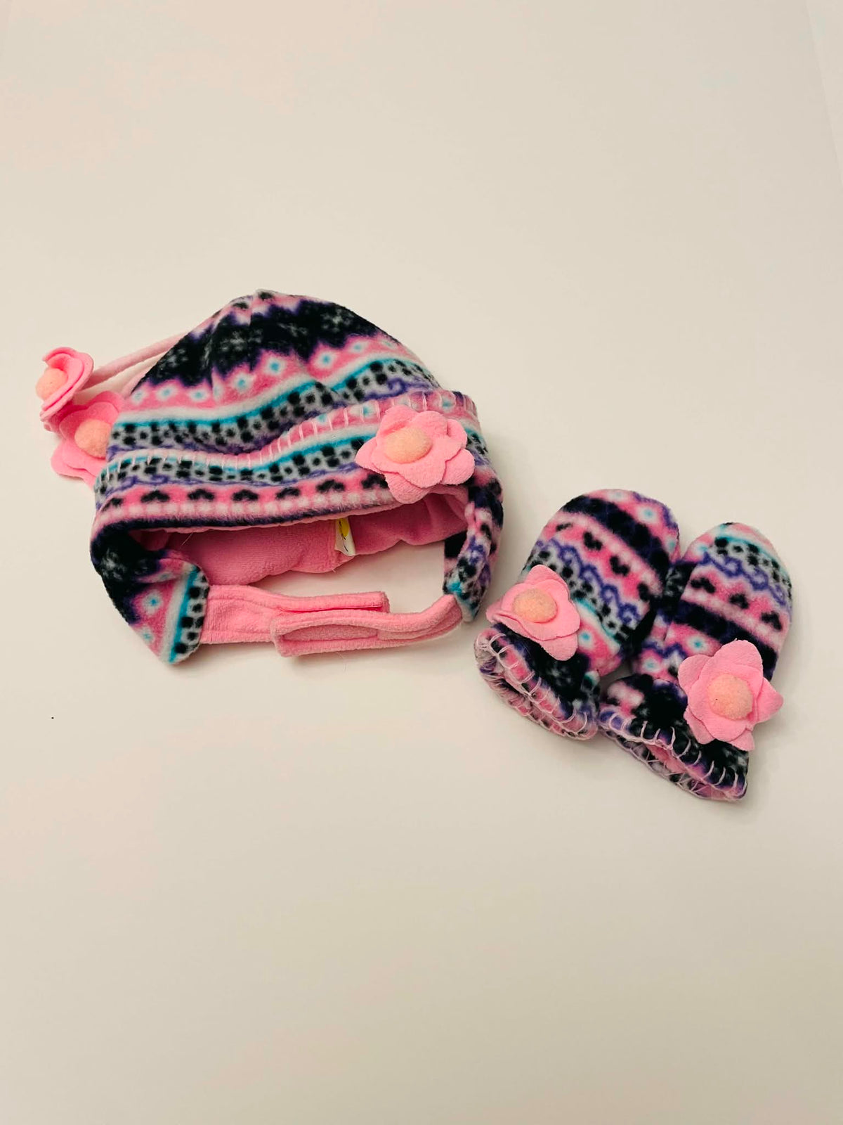 #54 - Girls Toddler Winter Hat + Mittens Set