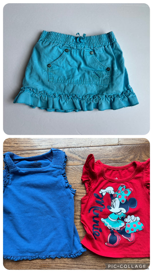 Girls Lot of 24M Set of 2 shirts (Disney Minnie/Blue) and Children's Place Teal Skort PPU Anderson