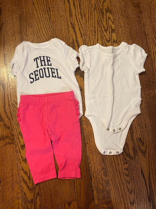 Old Navy baby girl size 3-6m 2 bodysuits and pink pants bundle