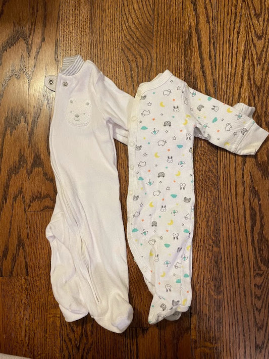 Carters gender neutral sleepers size 3m. White and animals