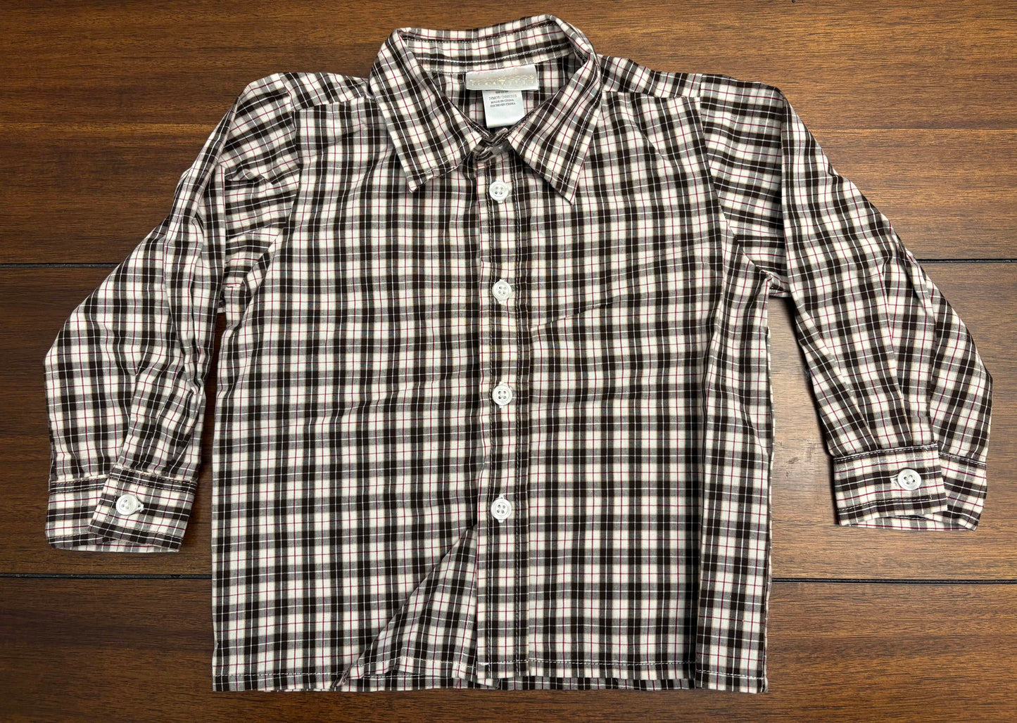 Seller #210 Small Treasures Boys Size 24M Dark Red Train Appliqué Sweater Vest, Dress Shirt & Dark Brown Corduroy Pants Outfit