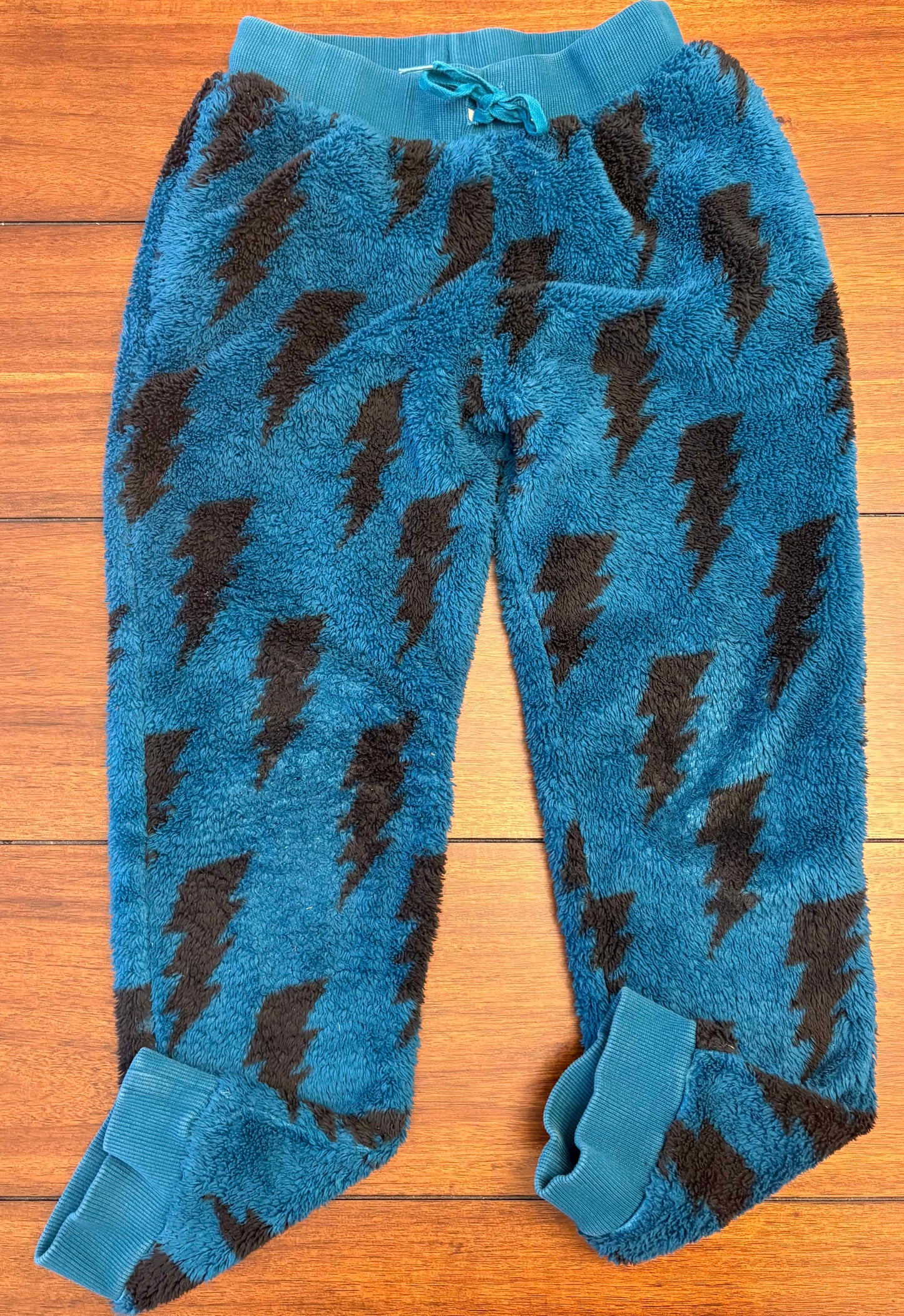 Seller #210 Hanna Andersson Boys Size 8 (130) Dark Teal Fleece Joggers with Black Lightning Bolts