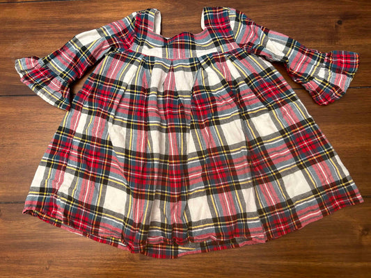 Seller #210 Baby Gap Girls Size 12-18M Red Cream & Green Plaid Flannel Lined Long Sleeve Dress