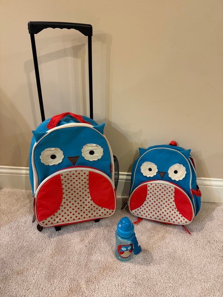 Seller # 142 Skip Hip Owl Suitcase, Backpack & Water bottle