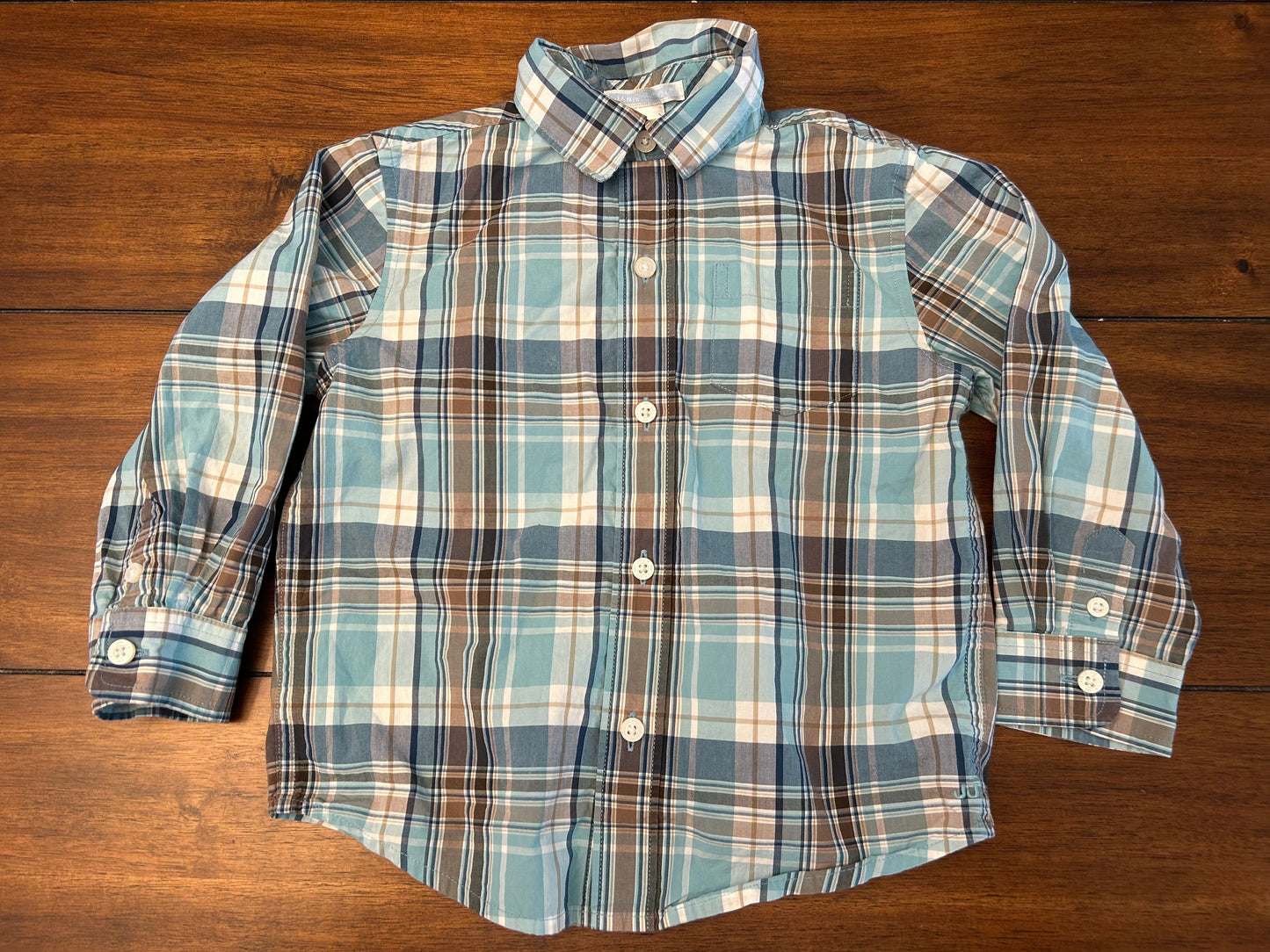 Seller #210 Janie & Jack Boys Size 2T Blue & White Polar Bear Sweater, Plaid Long Sleeve Button Down Dress Shirt and Lined Pants Set