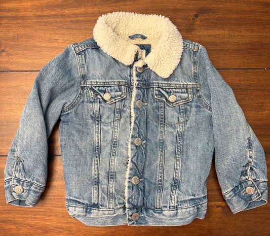 #197 Gap Boys Size 3 Light Wash Sherpa Lined Denim Jean Jacket