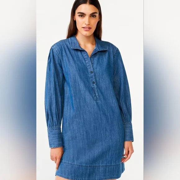 #152 - PRICE REDUCED Free Assembly Puff‑Sleeve Denim Shirt Dress XL