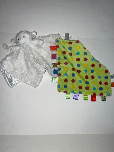 #104 set of 2 loveys taggies and lamb with paci holder