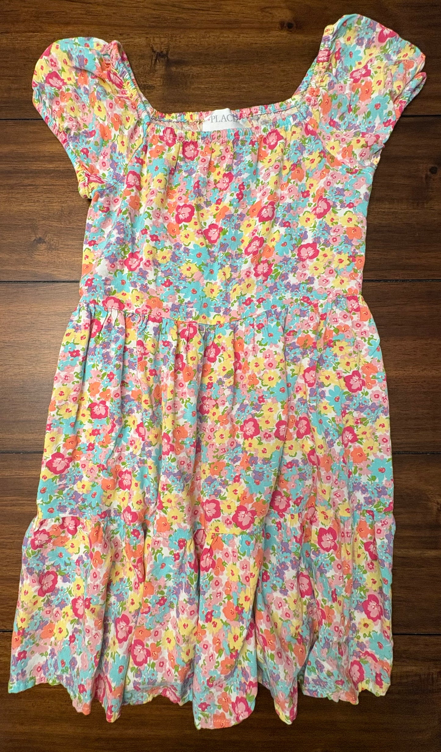 Seller #210 Children's Place Girls Size 7/8 White Shrug & Bright Flowered Rayon Dress