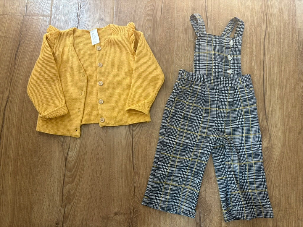#6 -  Girls Tween Overalls and Mustard Sweater Outfit - 12 months