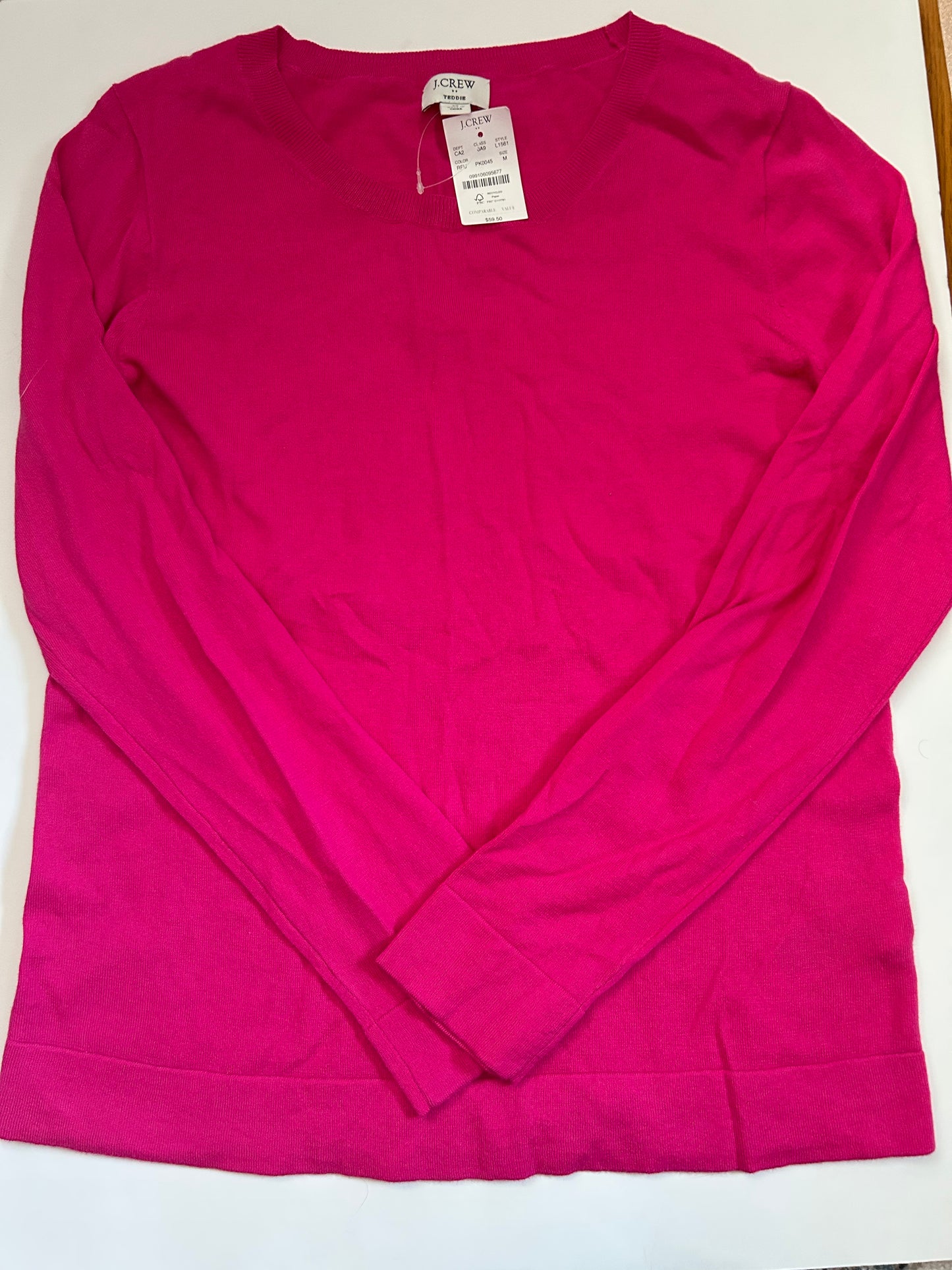REDUCED NWT J.Crew lightweight bright pink “Teddie” sweater size M 45227