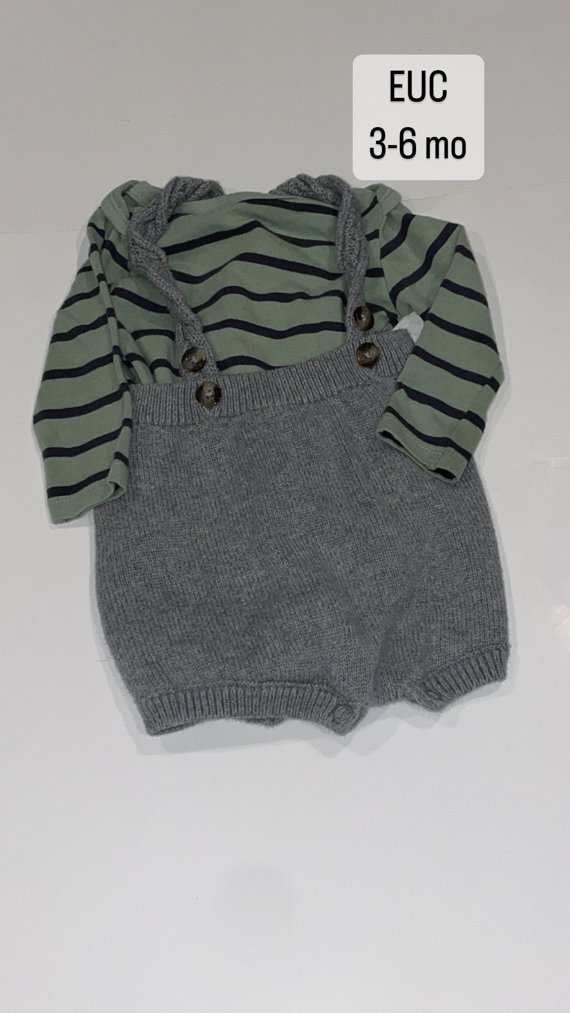 Cat & Jack 3-6 mo knit shortalls with long sleeve onesie