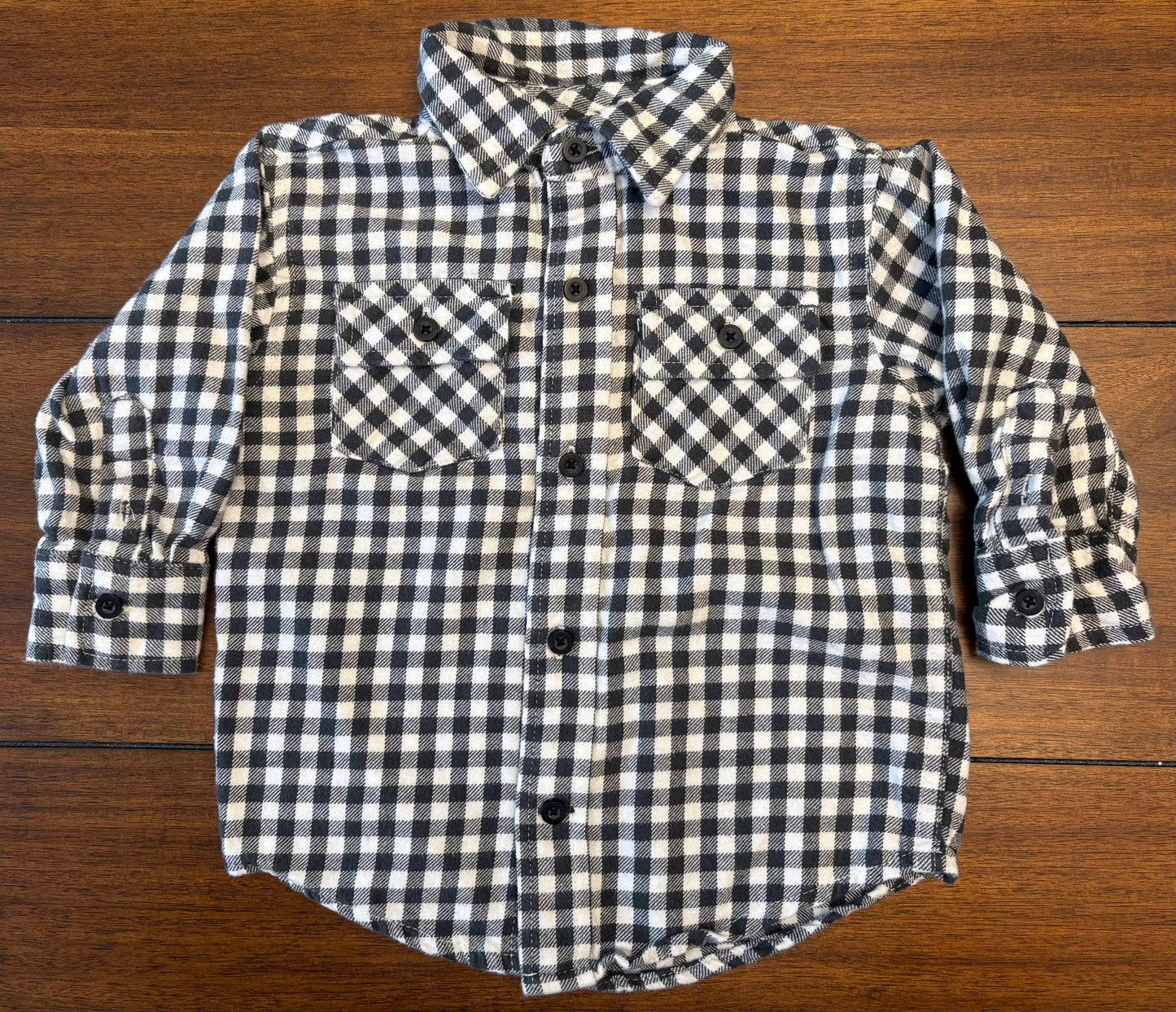 Seller #210 Gymboree Boys Size 12-18M Navy & White Checked Flannel Long Sleeve Button Down