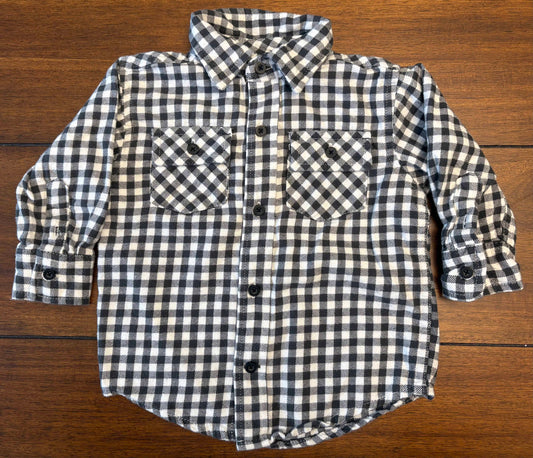 Seller #210 Gymboree Boys Size 12-18M Navy & White Checked Flannel Long Sleeve Button Down