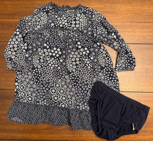 Seller #210 Baby Gap Girls Size 2 Navy & Cream Flowered Rayon Dress with Diaper Cover