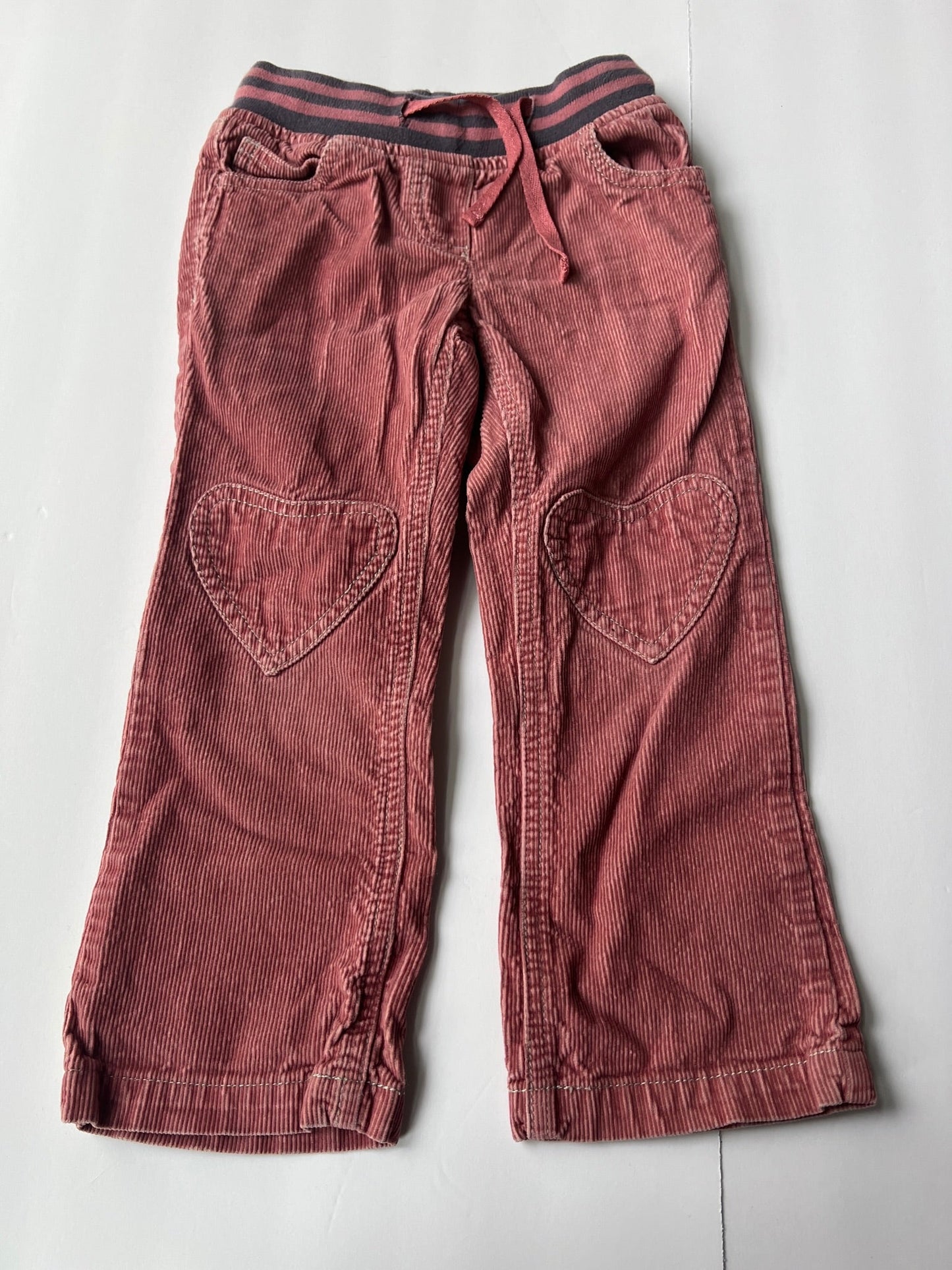 #180 Girls 4Y Mini Boden Pink Heart Pocket Corduroy Pants with Adjustable Waist