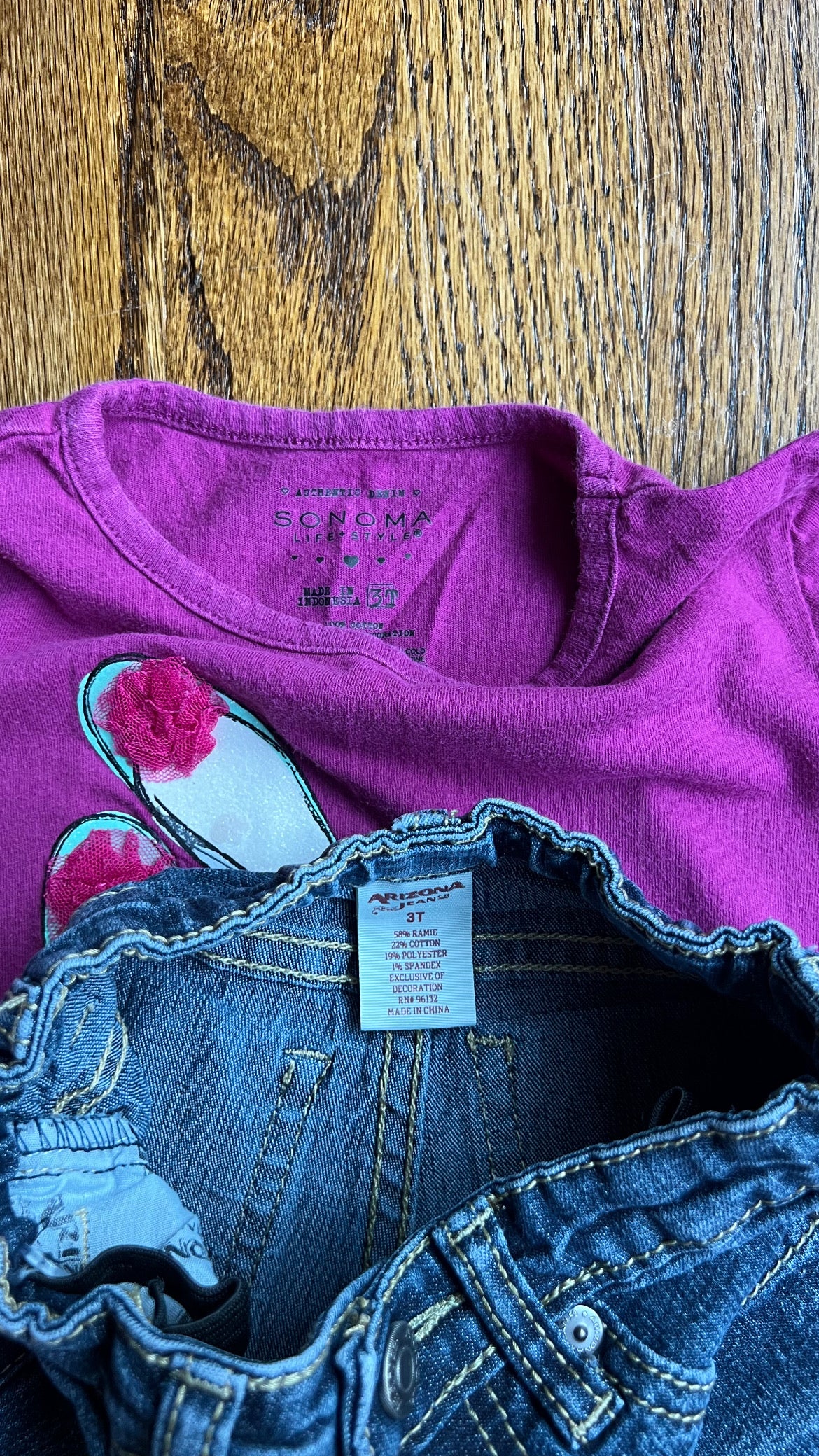 Seller #115 - Sonoma / Arizona Girls 3T Outfit (Purple/Pink Long Sleeve Top with Skinny Jeans), GUC