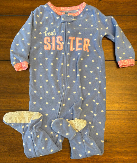 Seller #210 Carter's Girls Size 18M Blue with White Hearts Best Sister Fleece Footed Zipper Sleeper