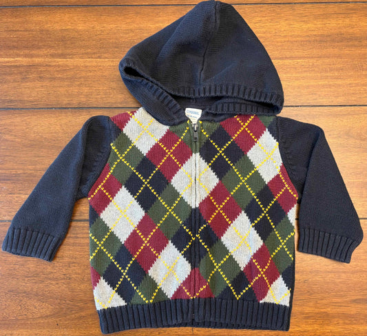 Seller #210 Gymboree Boys Size 12-18M Navy Argyle Hooded Zipped Sweater