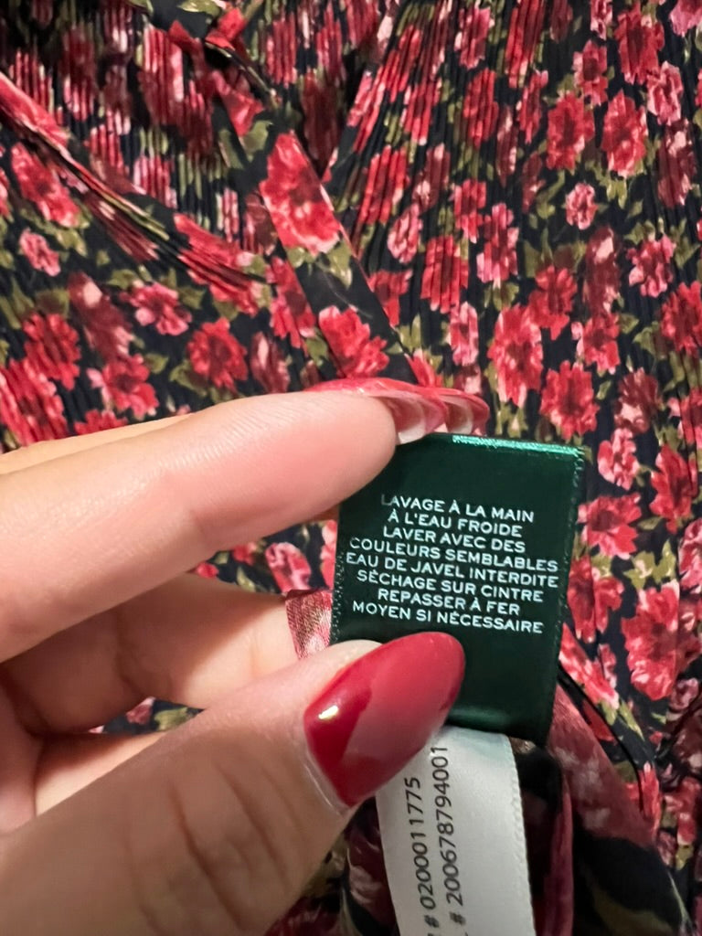 Seller #76 - Lauren Ralph Lauren Duong Sheer Pleated Tie-Neck Floral Long Sleeve Blouse XL