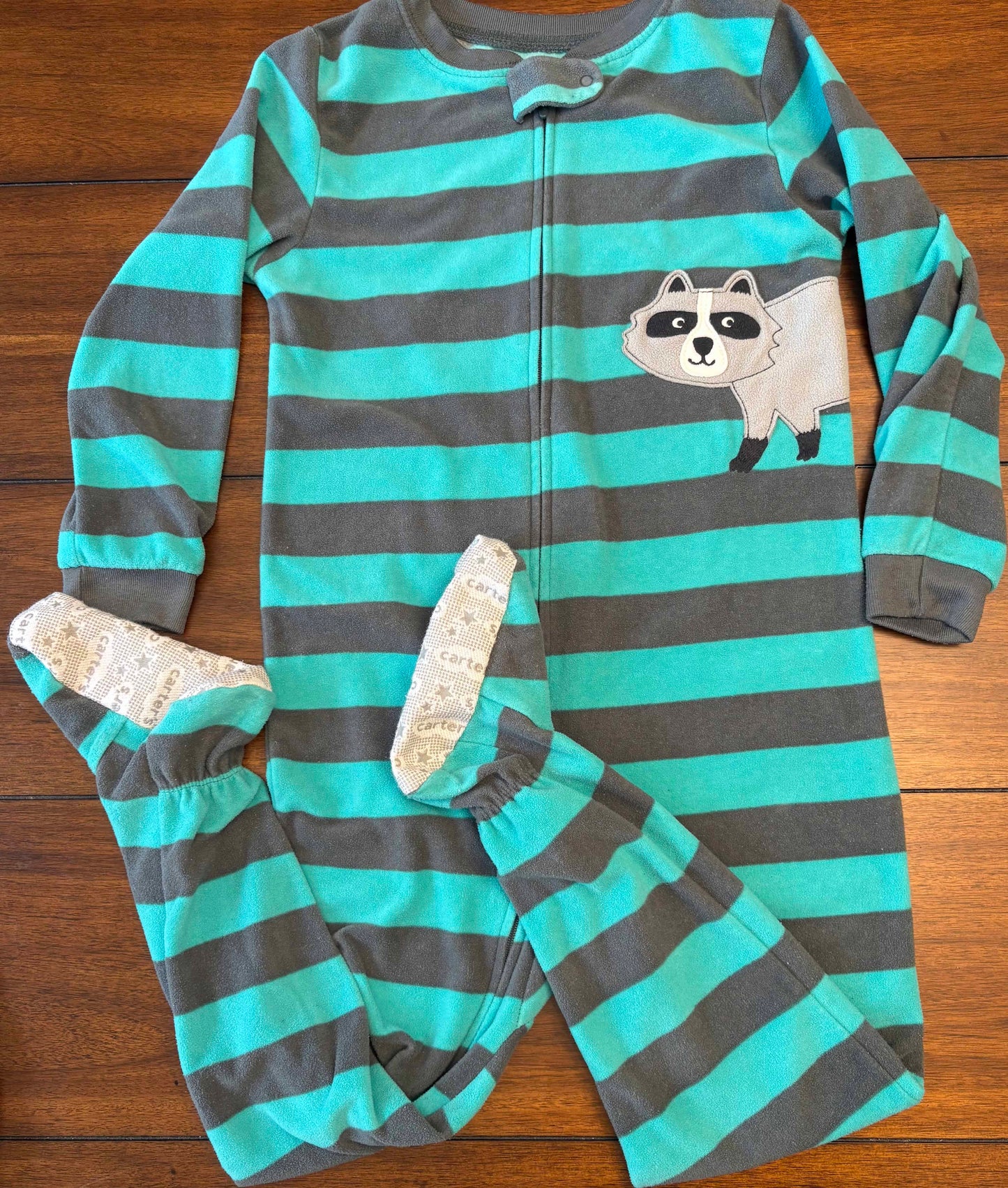 Seller #210 Carter's Boys Size 5T Aqua White & Blue Embroidered Fleece Footed Zipper Sleeper Bundle