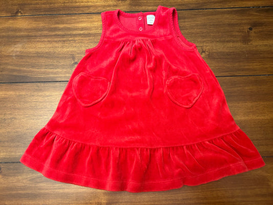 #197 Gap Girls Size 12-18M Red Velour Jumper Dress with Heart Pockets