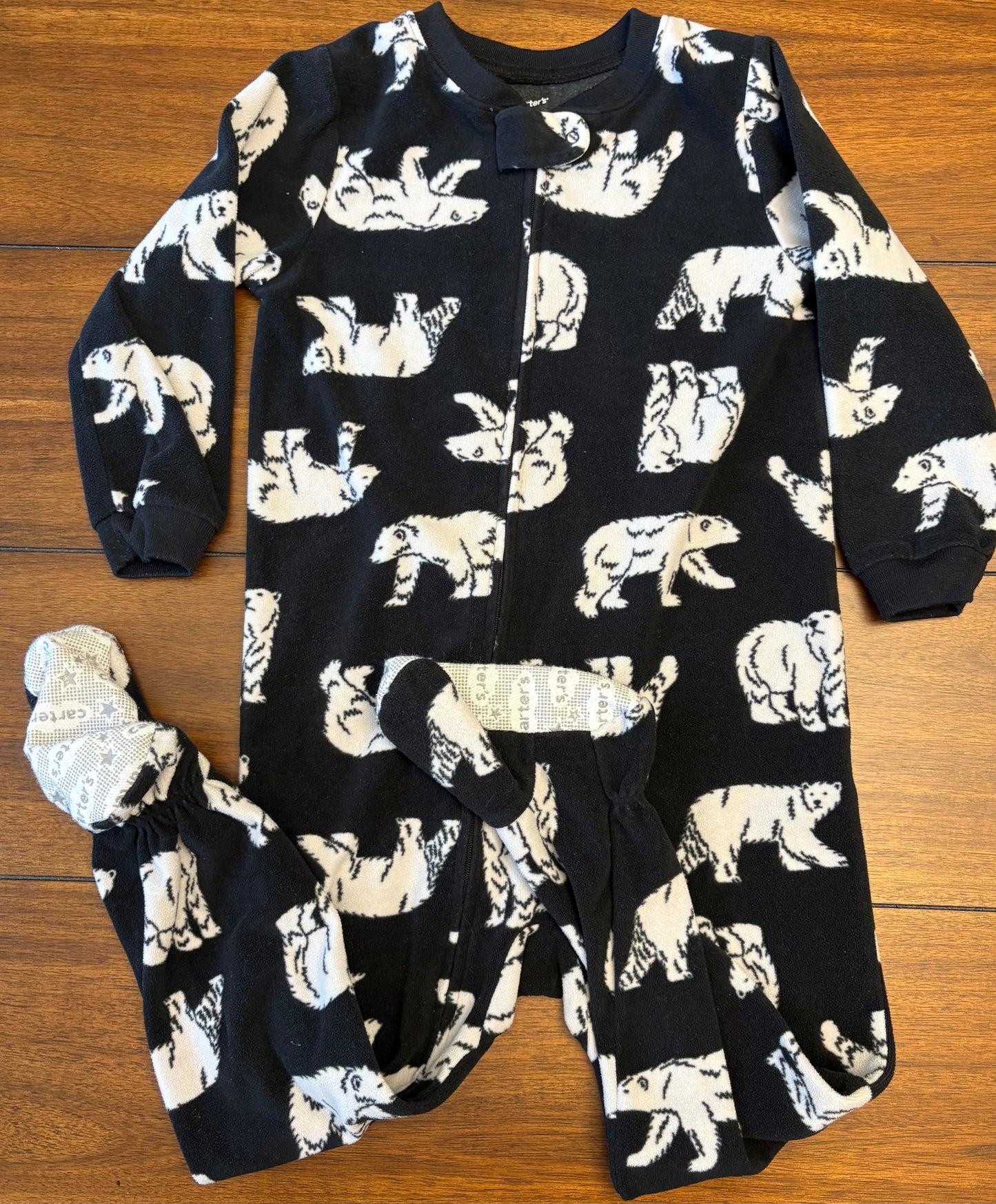 Seller #210  Carter's Boys Size 4T Orange & Black Animal Printed Fleece Footed Zipper Sleeper Bundle