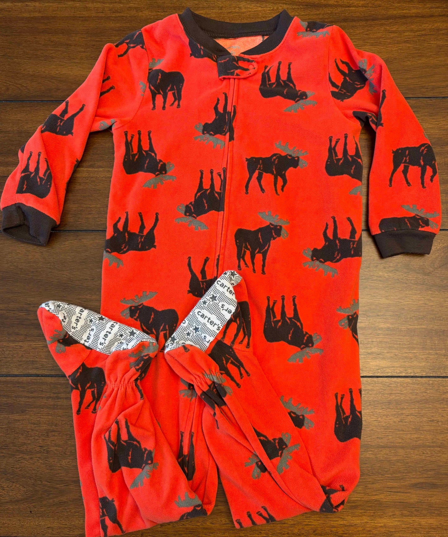 Seller #210  Carter's Boys Size 4T Orange & Black Animal Printed Fleece Footed Zipper Sleeper Bundle