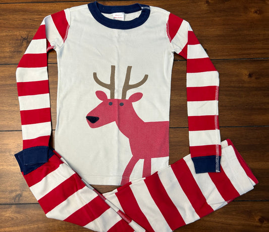 #197 Hanna Andersson Boys Size 6-7 (120) Red & White Reindeer Pajama Set