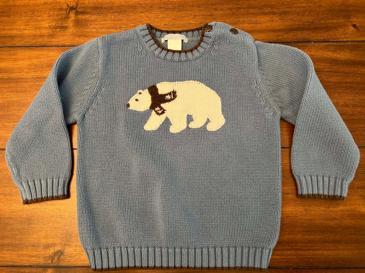 #197 Janie & Jack Boys Size 2T	Blue & White Polar Bear Sweater, Plaid Long Sleeve Button Down Dress Shirt and Lined Pants Set