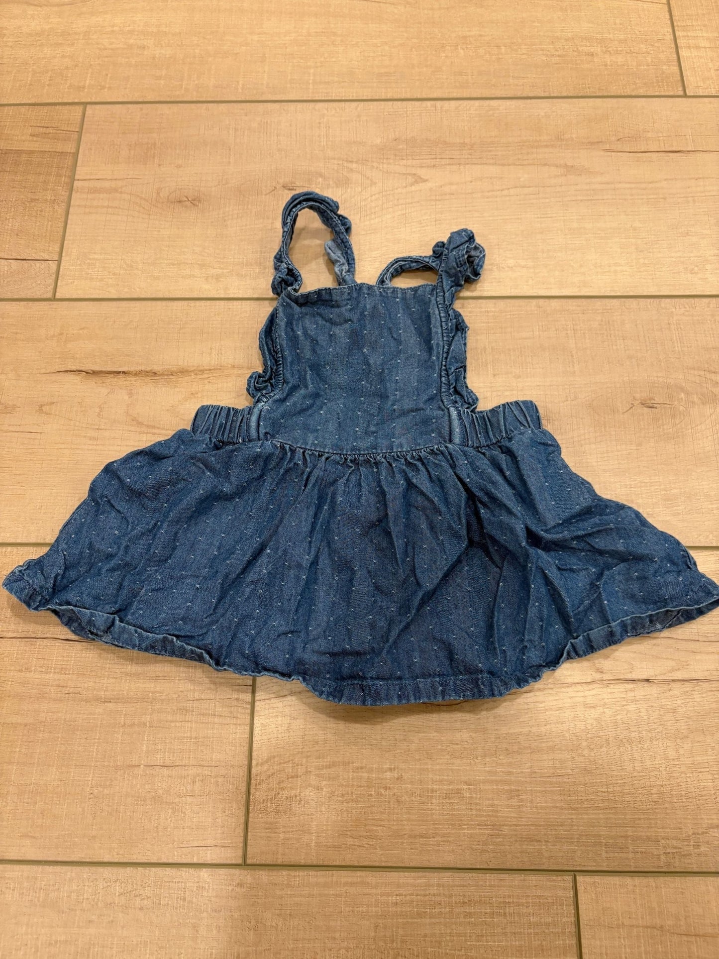 #37 REDUCED-6-9M Girls Cat and Jack Dotted Denim Overalls Bib Dress