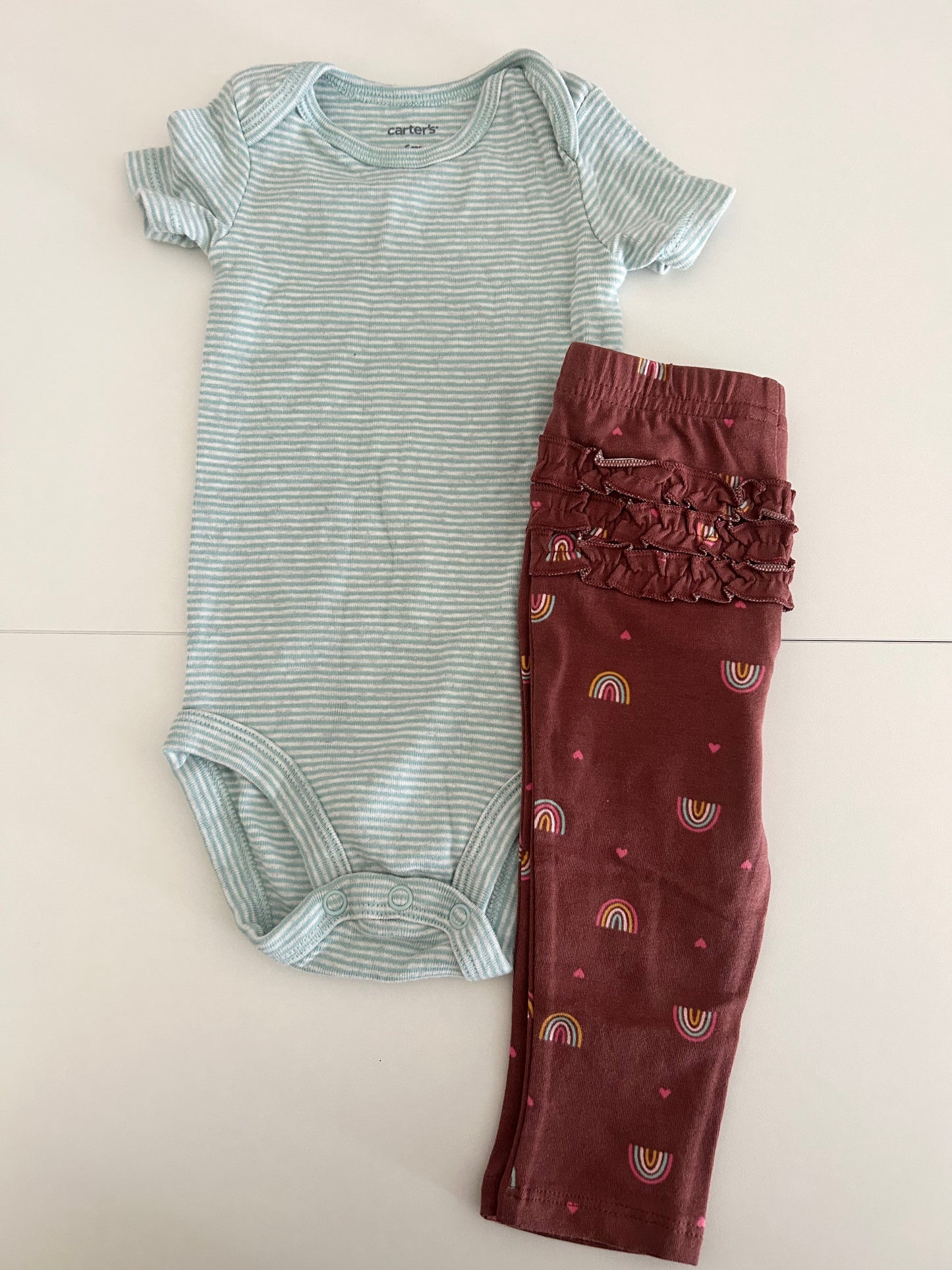 Carter's & Jumping Beans | Onesie & Pants Bundle | Girls | Blue & Pink | 6 months