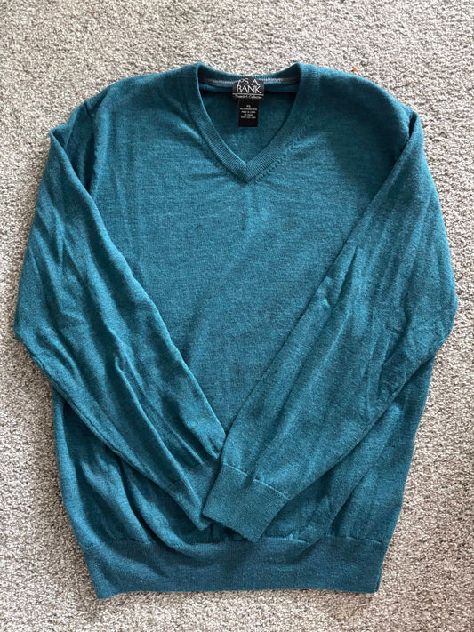 #197 Jos A Bank Men's	Size XL	Dark Teal	Tailored Fit Merino V-Neck Sweater