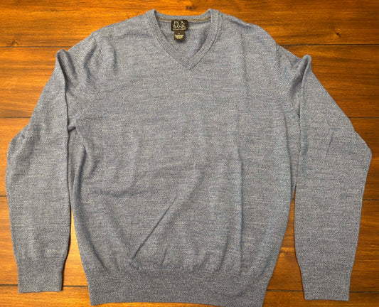 #197 Jos A Bank Men's	Size XL Marbled Blue Tailored Fit Merino V-Neck Sweater