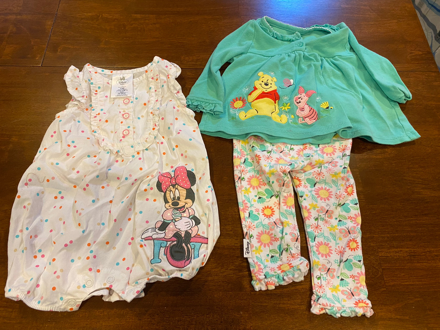 77A Girl's Disney 3-6mo Minnie Romper & Winnie the Pooh Outfit