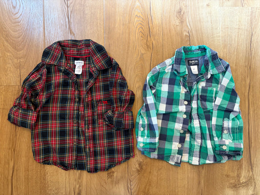 #6 - Boys Plaid Button Down Collared Shirts - 2T