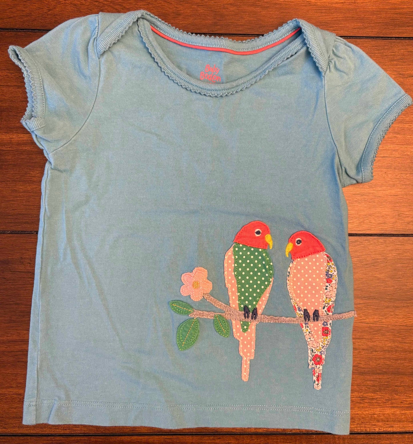 REDUCED Seller #210 Baby Boden Girls Size 18-24M Blue with Parrots Appliqué Shirt