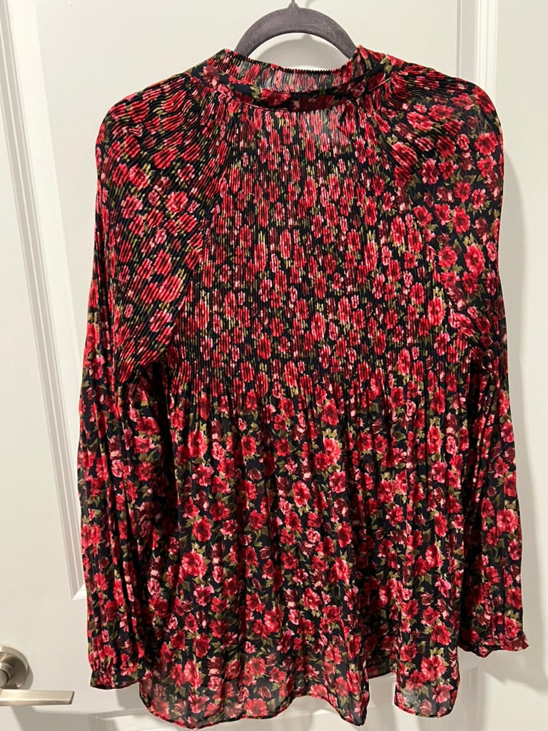 Seller #76 - Lauren Ralph Lauren Duong Sheer Pleated Tie-Neck Floral Long Sleeve Blouse XL