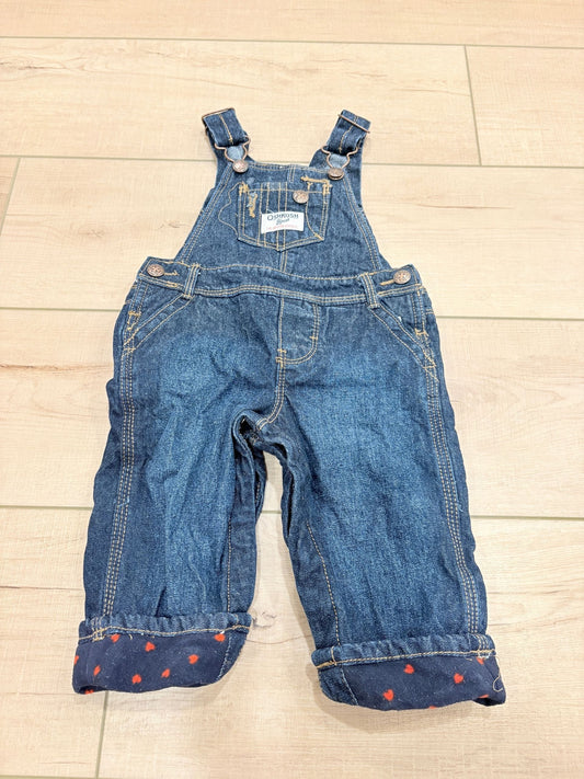 #37 REDUCED-6M Girls/Gender Neutral OshKosh B'Gosh Denim Overalls with Fleece Heart Lining
