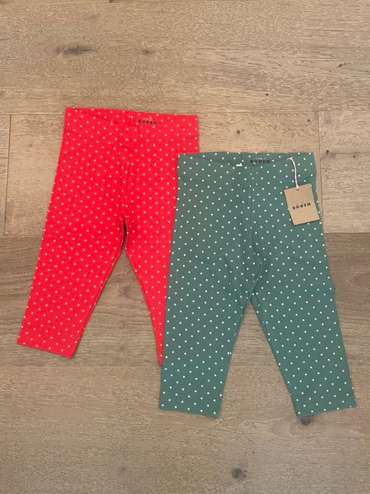#222 NWT Mini Boden Girls 6/7 Red and Green with Cream Polka Dots Capri Leggings