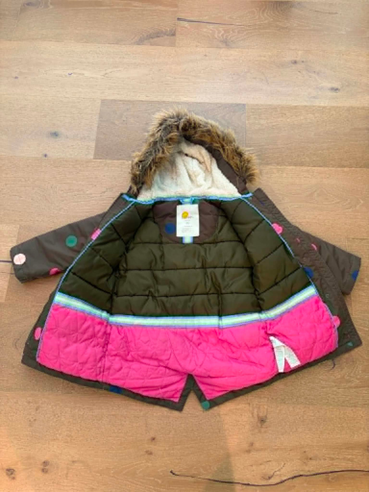 Seller #193 Mini Boden Girls Size 6-7 Army Green Polka Dot Winter Jacket (Retailed for $120)