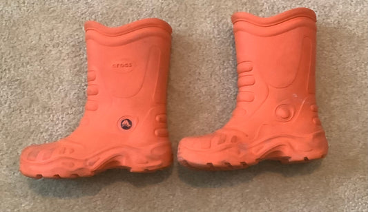 #130 Crocs Orange Rain Boots Size 12-13
