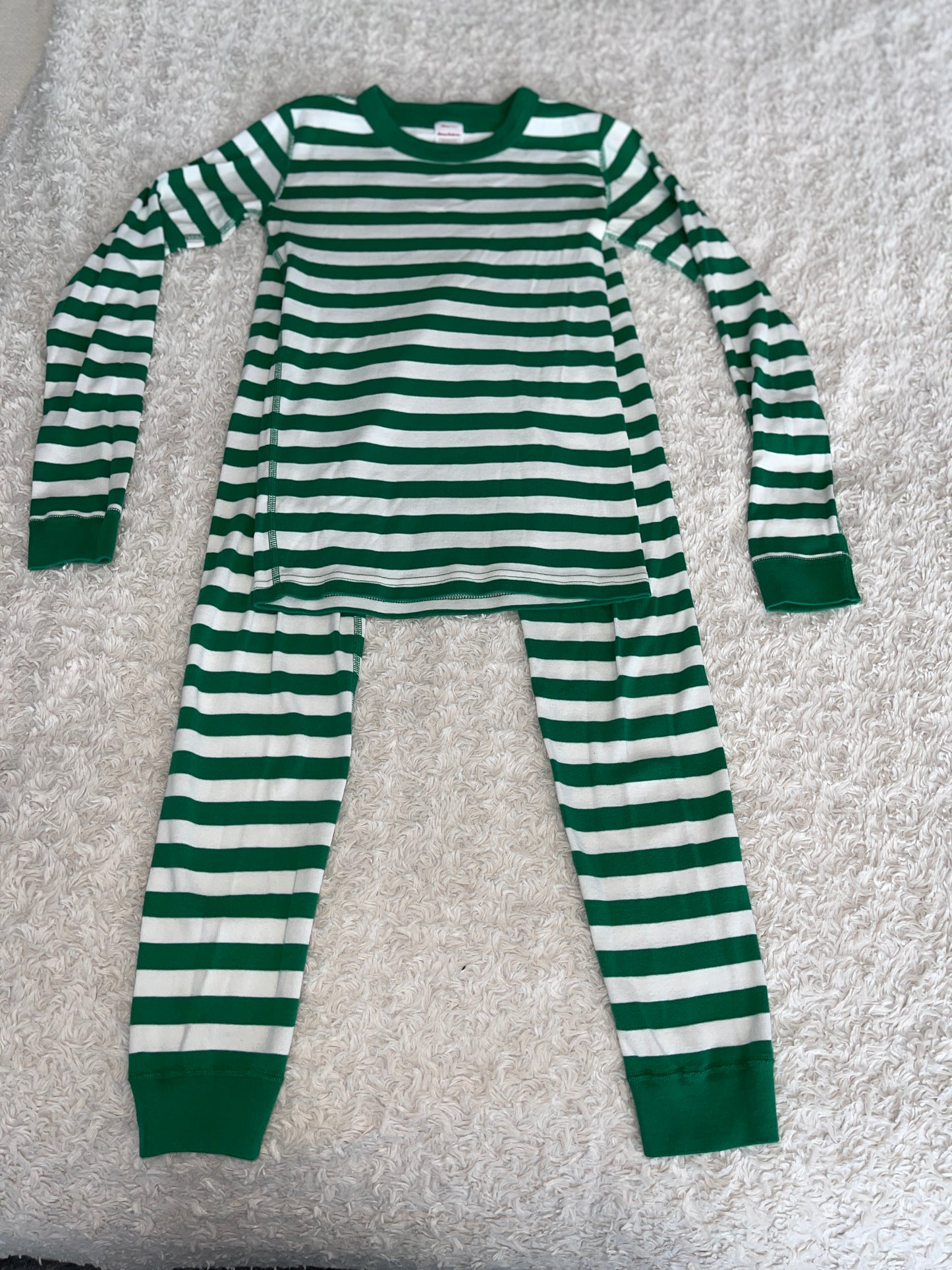 PPU Montgomery VGUC Hanna Andersson Boys Long John PJs Green and White Striped Size 160 (14-16)