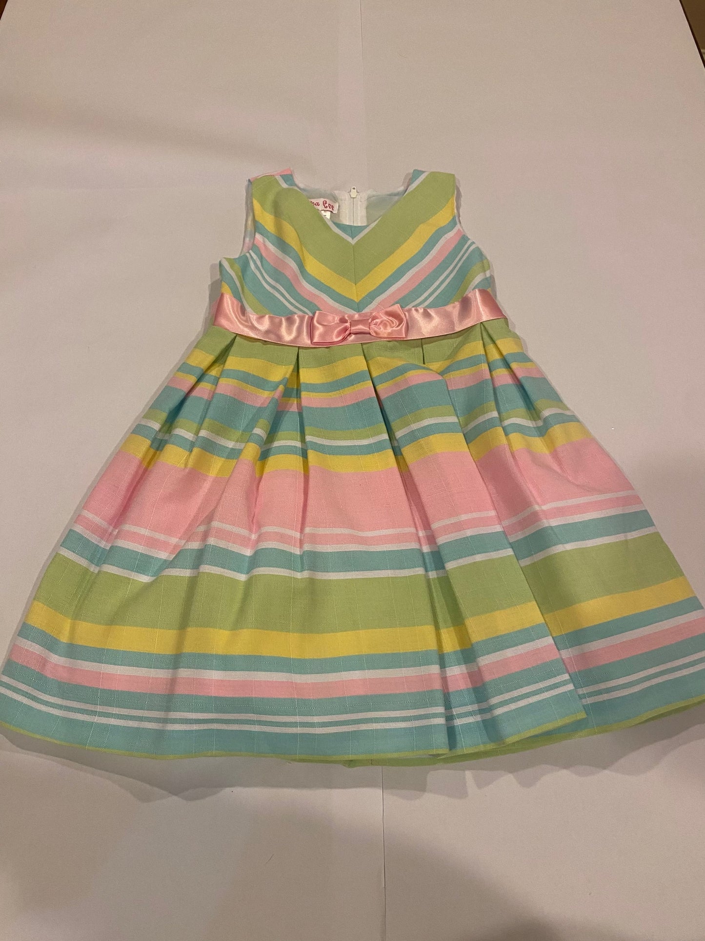 Reduced Seller #142 Girls Size 4 Jessica Ann Pastel Stripe Dress (matching sibling size 6 available)