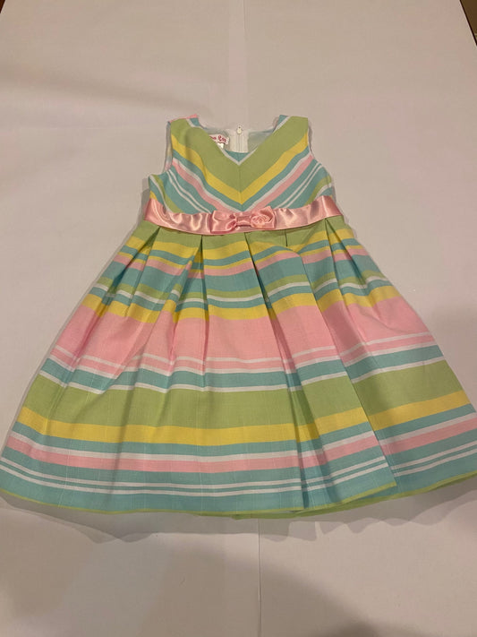 Reduced Seller #142 Girls Size 4 Jessica Ann Pastel Stripe Dress (matching sibling size 6 available)